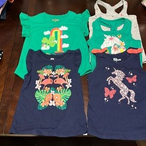 Girls 4t summer tank top t shirt lot Epic Threads flamingo rainbows love unicorn